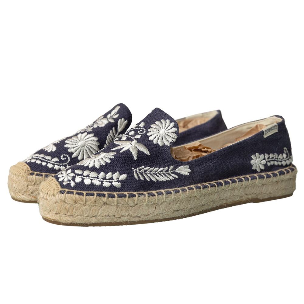 Womens Designer Soludos Ibiza Embroidered Platform Smoking Slipper Navy NWOB 7.5